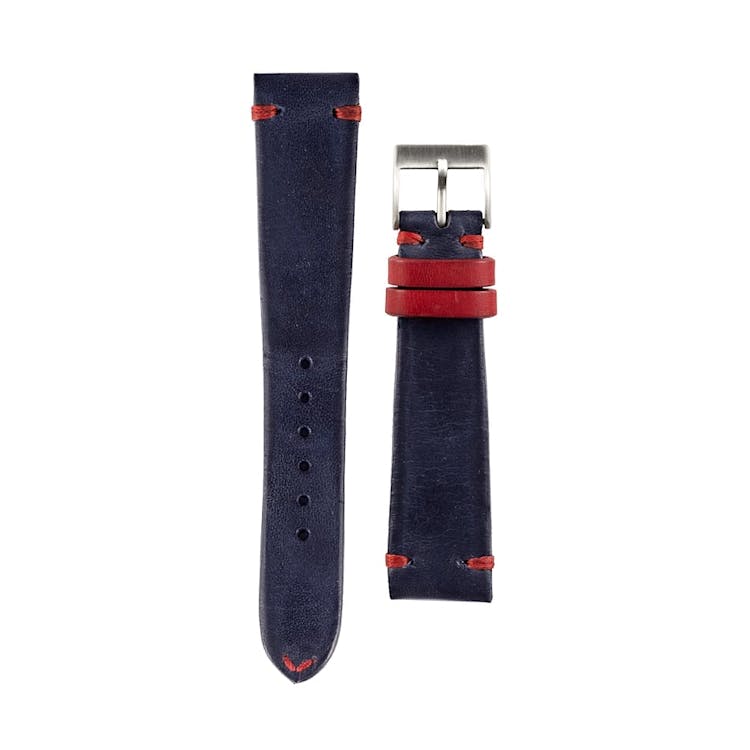 Italian Leather Strap 20mm Blue w/ Red Stitch