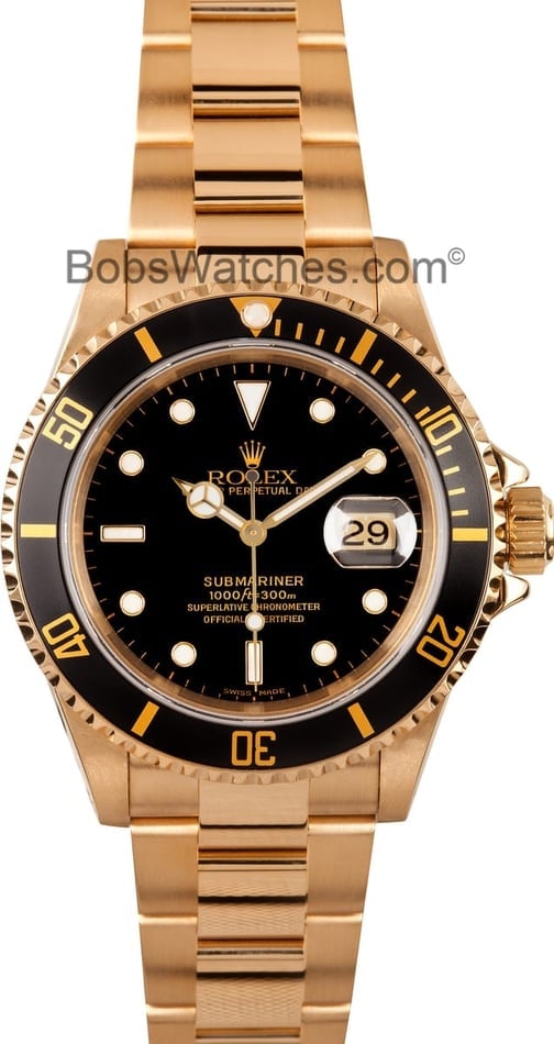 Mens Used Rolex Submariner 18k Gold Model 16618 Submariner Date