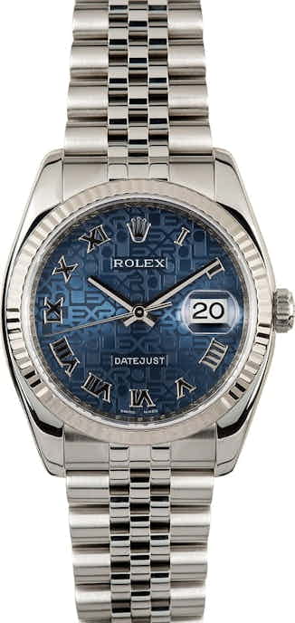 Used Rolex Datejust 116234 Blue Jubilee Roman Dial