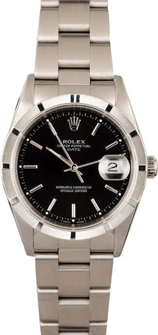 PreOwned Rolex Date 15210 Black Dial Steel Watch