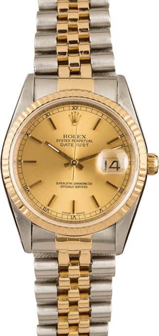 132374 Rolex Two Tone Datejust 16233 Champagne Index Dial