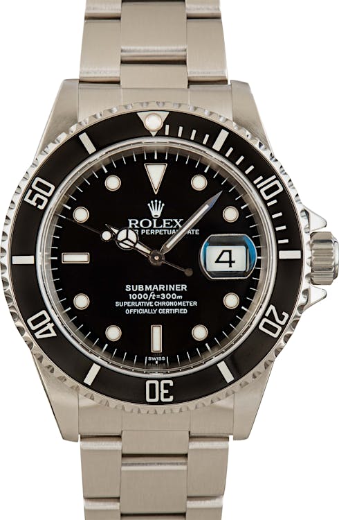 Pre-Owned Black Rolex Submariner 16610 Stainless Steel