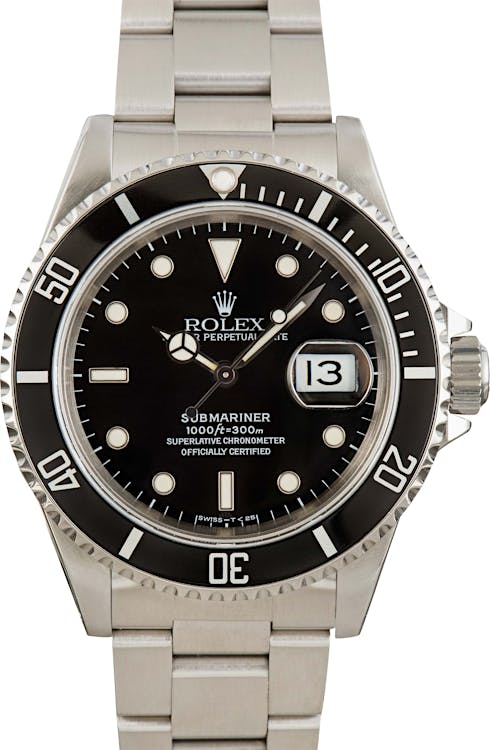 Pre-owned Rolex Men's Submariner Stainless Steel Black Dial 16610