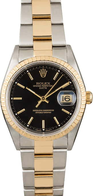 Used Rolex Date 15223 Black Dial Two Tone Watch