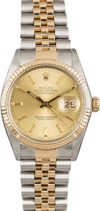 PreOwned Rolex Datejust 16013 Champagne Dial Two Tone Jubilee