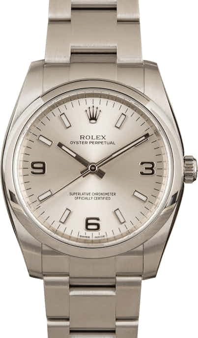 Used Rolex Oyster Perpetual 114200 Silver Arabic Dial