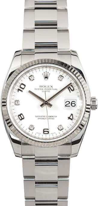 Rolex Date 115234 White Diamonds