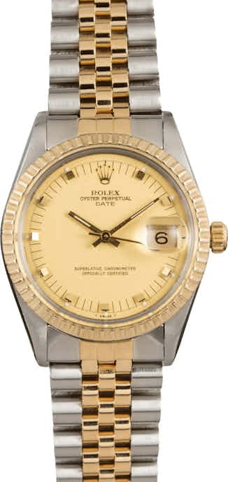 Used Rolex Date 15053 Champagne Doorstop Dial