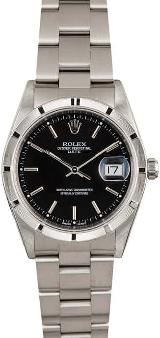 Rolex Date 15210 Black Dial Steel Oyster