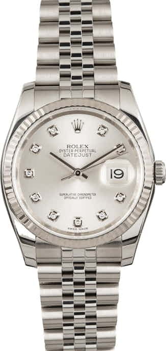 Pre Owned Rolex Datejust 116234 Silver Diamond Index Dial