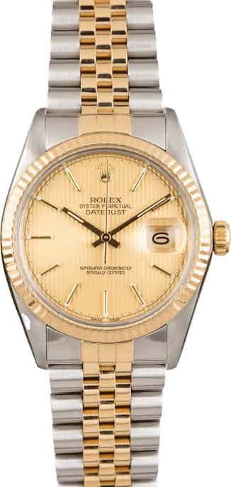 Pre Owned Rolex Datejust 16013 Champagne Tapestry Index Dial
