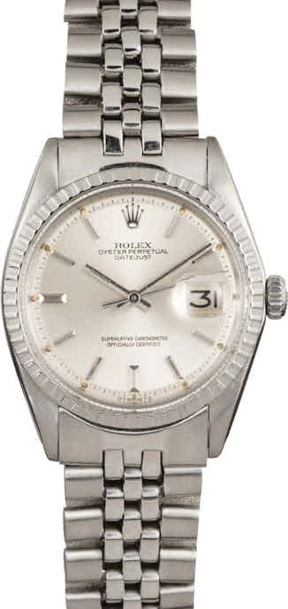 PreOwned Rolex Datejust 1603 Stainless Steel Engine Turned Bezel
