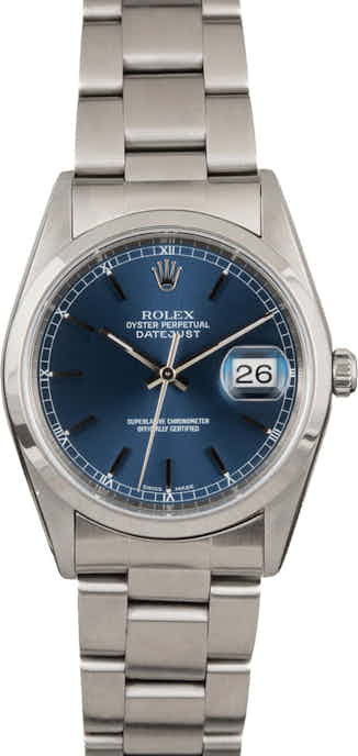 Pre Owned Rolex Datejust 16200 Blue Dial Steel Oyster