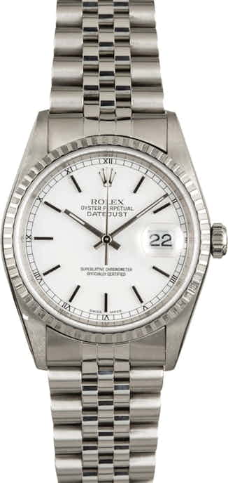 Used Rolex Datejust 16220 White Index Dial