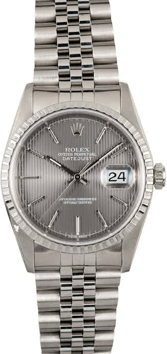 Rolex Mens Datejust 16220 Slate Tapestry Dial - Certified Pre-owned