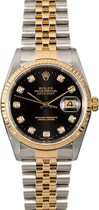 Certified Rolex Datejust 16233 Black Diamond Dial