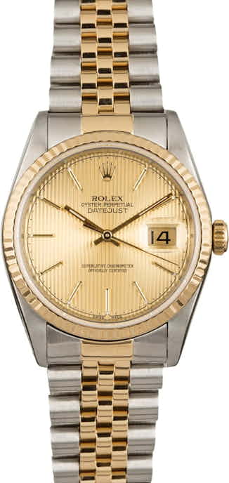 Rolex Datejust 16233 Two Tone with Champagne Tapestry Dial