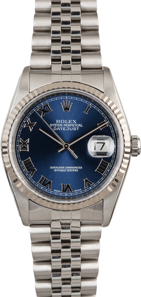 Men s Rolex Datejust 16234 Blue Roman Dial Bob s Watches Item