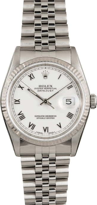 Used Rolex Datejust 16234 White Roman Dial Jubilee Band