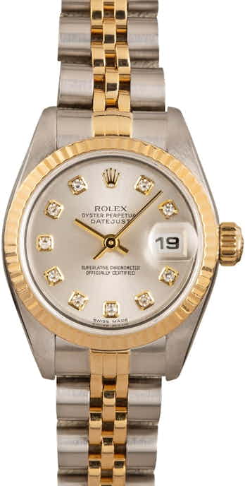 Ladies Rolex Datejust 69173 Silver Diamond Dial
