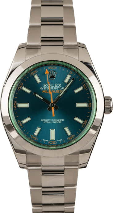 Rolex Milgauss 116400GV Green Sapphire Crystal Blue Dial