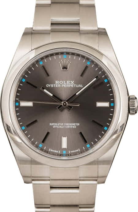 PreOwned Rolex Oyster Perpetual 114300 Dark Rhodium Index Dial