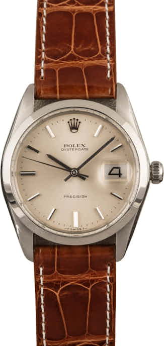 Pre-Owned Rolex OysterDate 6694 Silver Index Dial Leather Strap