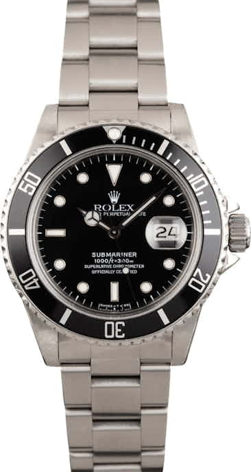 PreOwned Rolex Steel Submariner Black Dial 16800