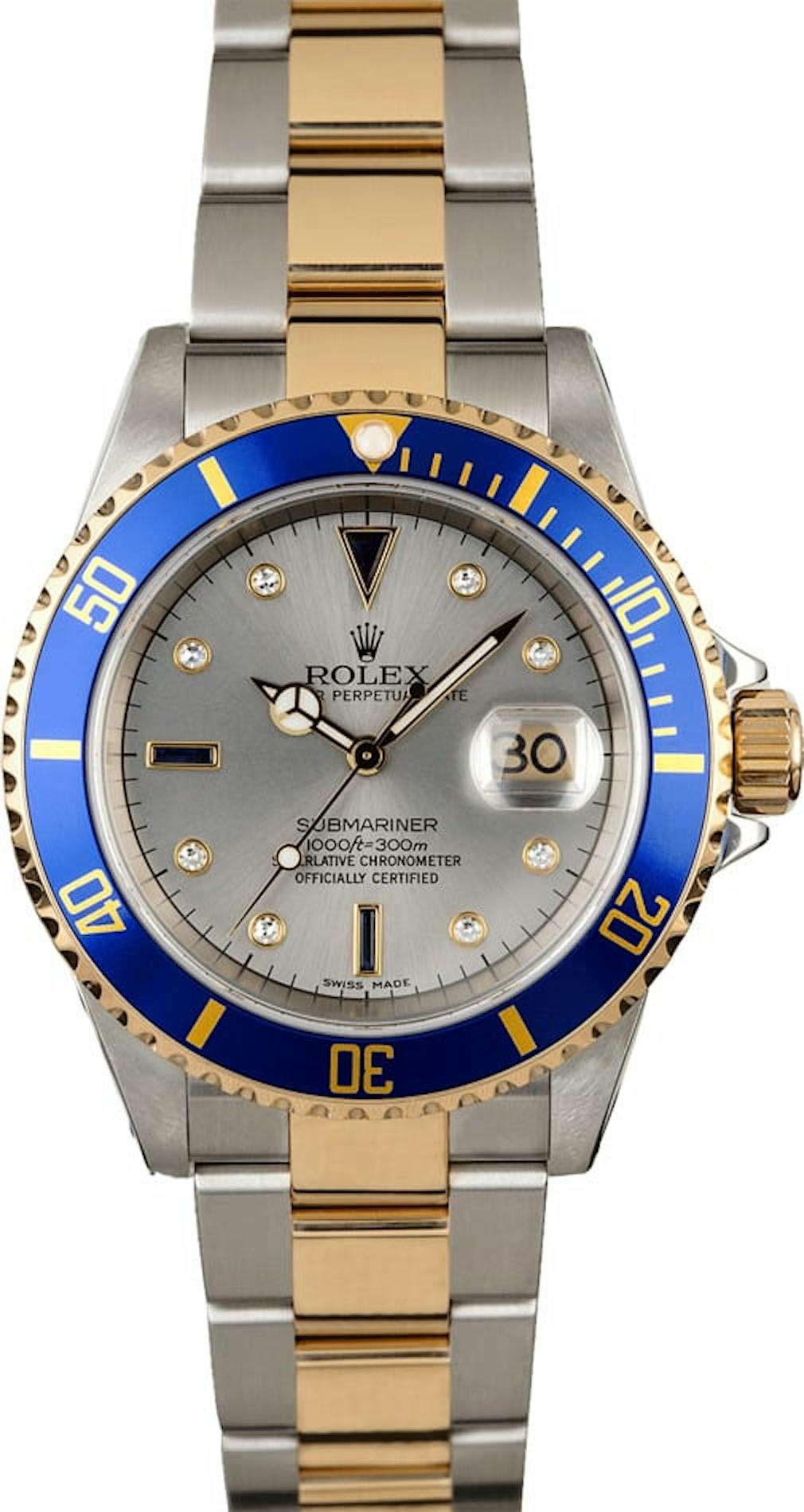 Rolex Submariner 16613 Slate Dial with Diamonds and Sapphires