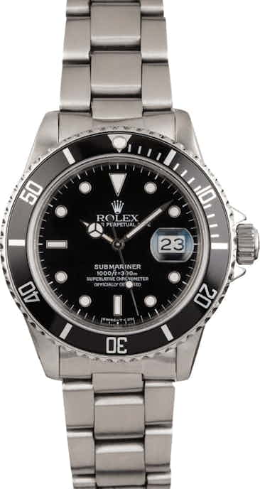 Pre Owned Rolex Submariner 16800 Black Diving Watch