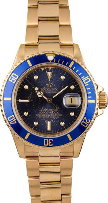 Rolex Submariner 16808 Yellow Gold Aged Blue Nipple Dial