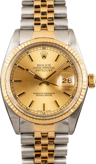 Pre Owned Rolex Two-Tone Datejust Champagne Dial 16013