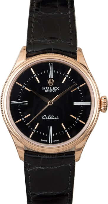 Unworn Rolex Cellini 50505 Everose with Black Dial