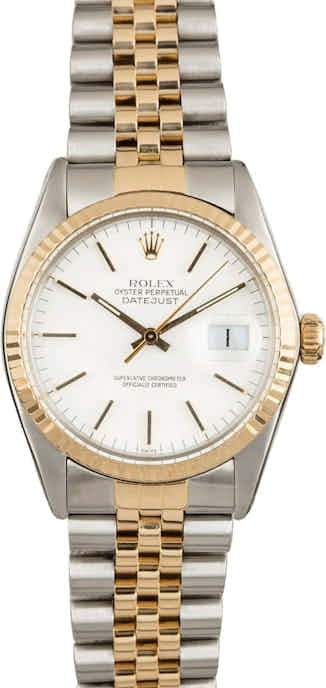 Rolex Datejust 16013 White Index Dial Two Tone Jubilee