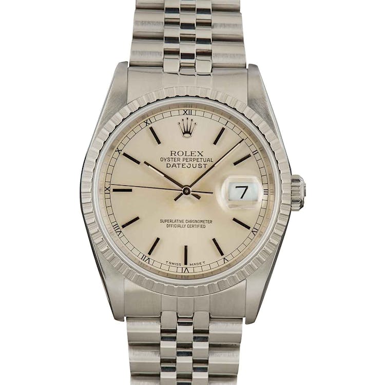 Pre-Owned Rolex Datejust 16220 Silver Index Dial