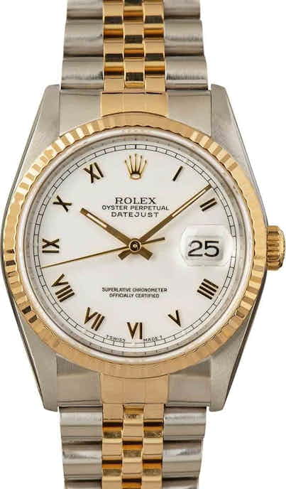 PreOwned Rolex Datejust 16233 White Dial Two Tone