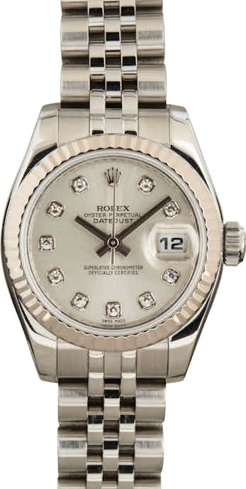 Ladies Rolex Datejust Silver Diamond Dial 179174
