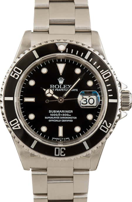 Pre-Owned Black Rolex Submariner 16610 Stainless Steel