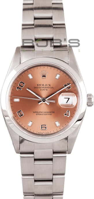 Men's Pre Owned Rolex Date Stainless Salmon Dial 15200