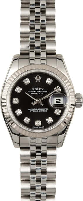 Rolex Lady-Datejust 179174 Black Diamond Dial 100% Genuine