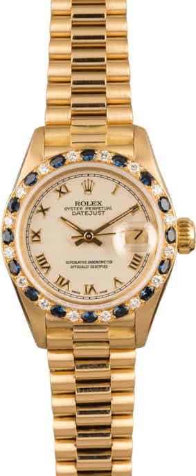 Pre-Owned Rolex Ladies President 69198 Sapphire & Diamond Bezel