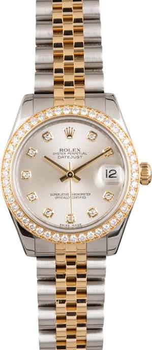 PreOwned Rolex Datejust 178383 Mid-Size with Diamond Dial and Bezel