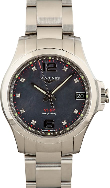 Longines Conquest V.H.P. Black Mother of Pearl Diamond Dial