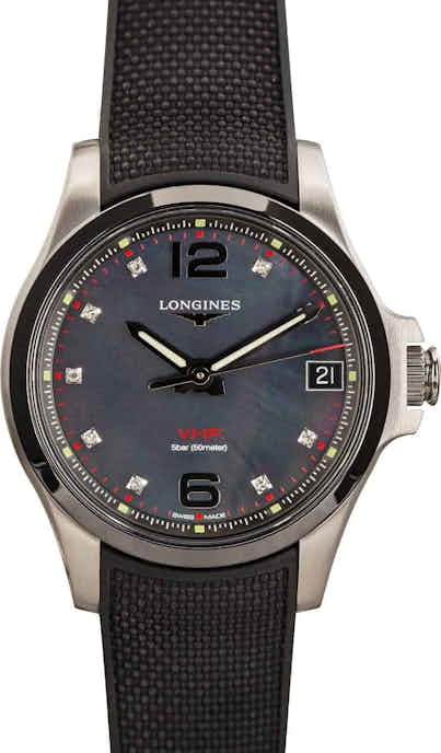 Ladies Longines Conquest V.H.P. Black Mother of Pearl Diamond Dial