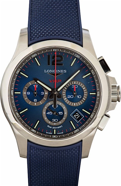 Longines Conquest V.H.P. Stainless Steel on Blue Rubber Strap