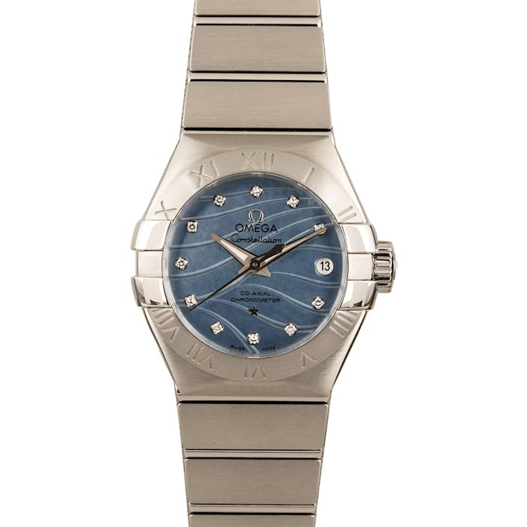Ladies Omega Constellation Blue Mother of Pearl Diamond Dial