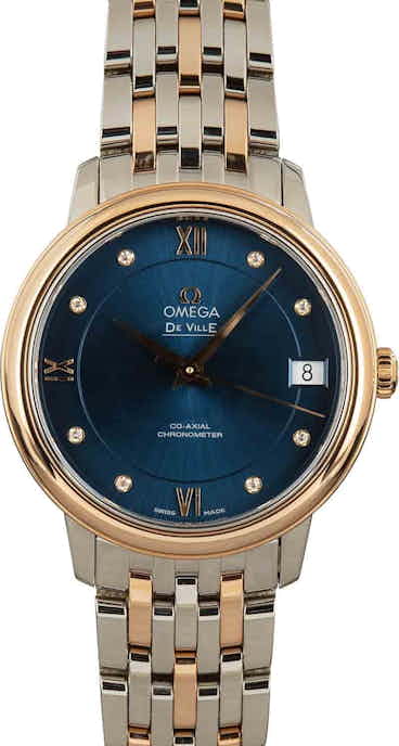 Ladies Omega De Ville Prestige Red Gold Blue Dial
