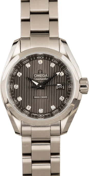 Ladies Omega Seamaster Aqua Terra Grey Teak Diamond Dial