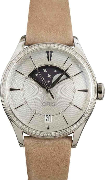 Oris Artelier Grande Lune, Date Diamonds Leather Strap