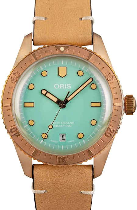 Oris Divers Sixty-Five Bronze Green Dial on Leather Strap